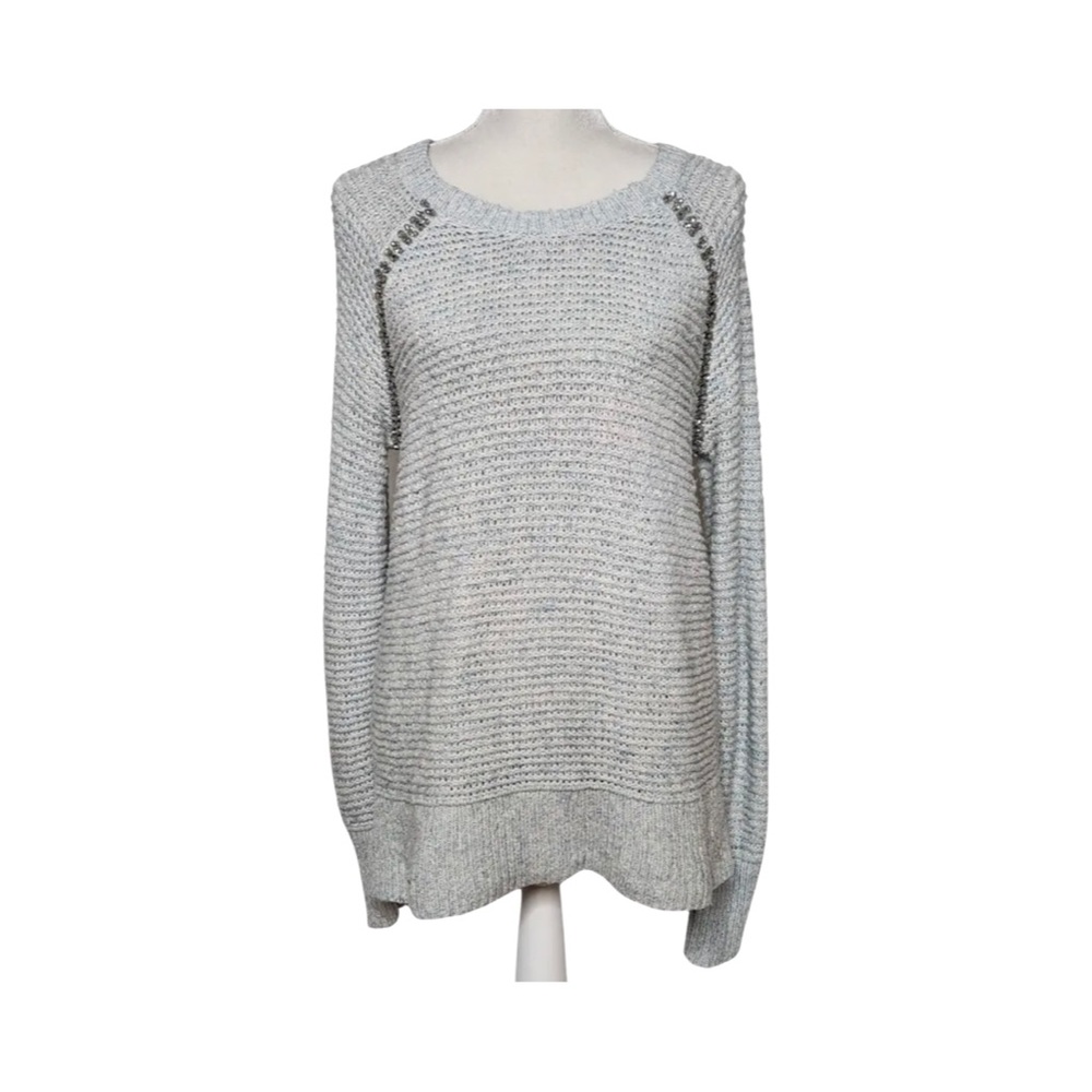 ANTHROPOLOGIE SLEEPING ON SNOW Soft Blue Sweater With Rhinestone Accents